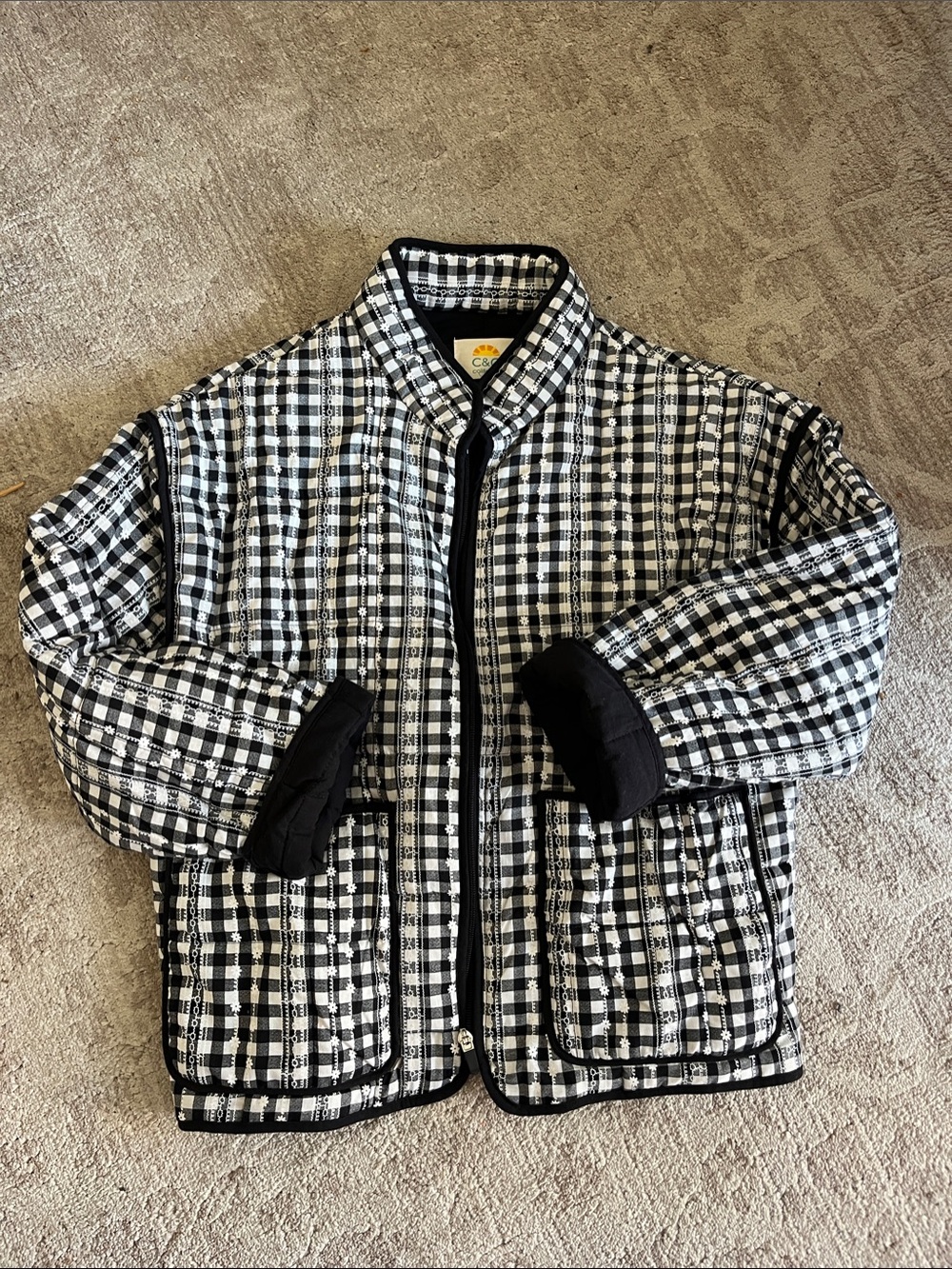 Black & White Checked Quilted Jacket
